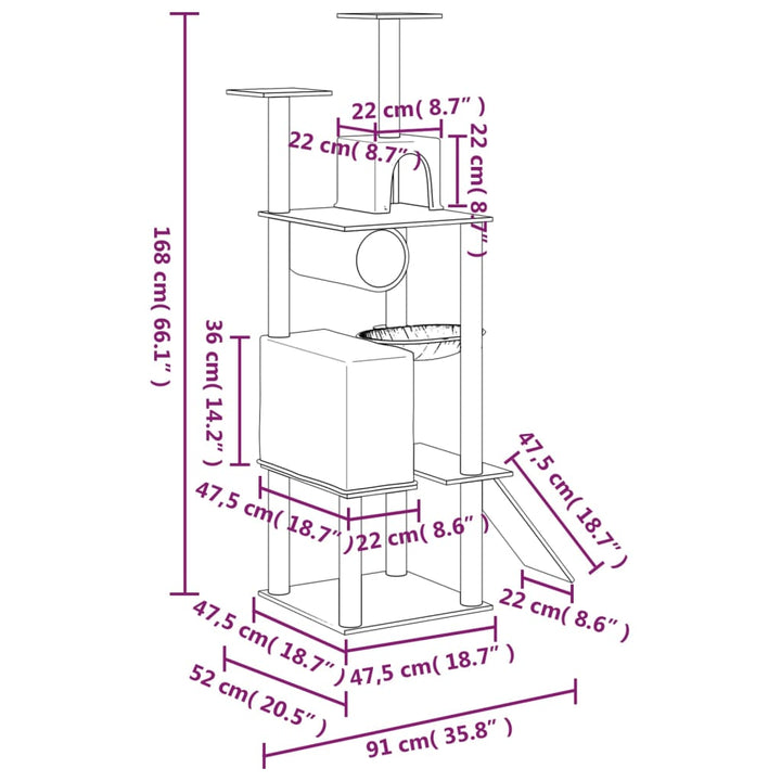 Cat Tree With Sisal Scratching Posts 168 Cm