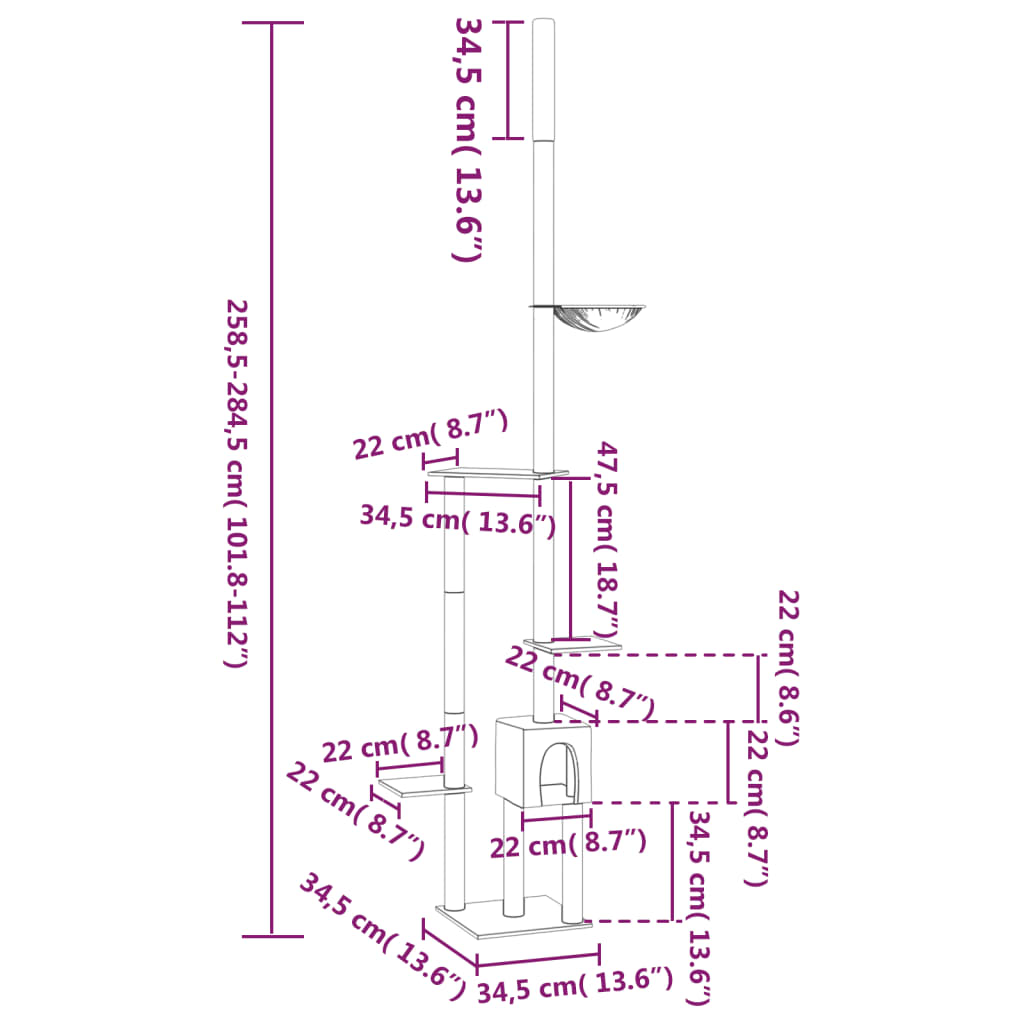 Floor To Ceiling Cat Tree 258.5-284.5 Cm