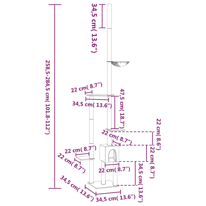 Floor To Ceiling Cat Tree 258.5-284.5 Cm