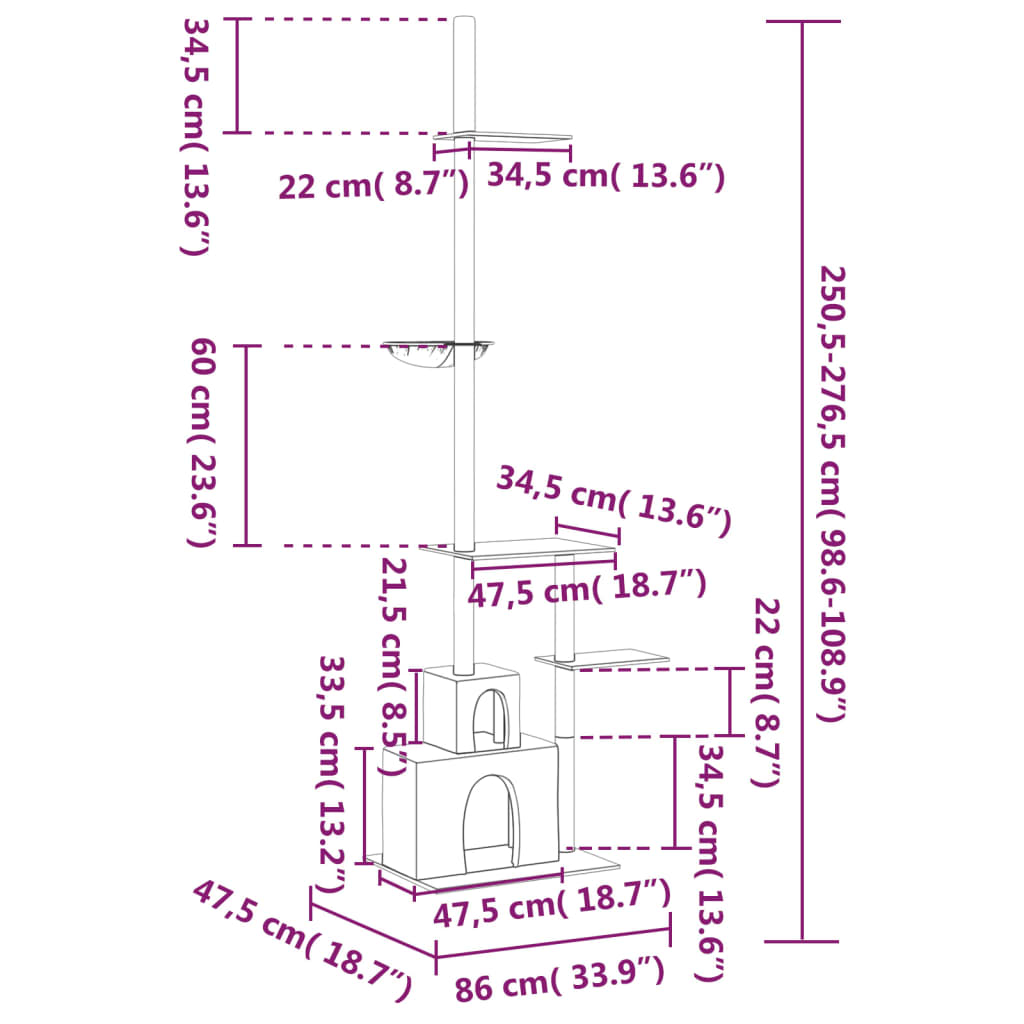 Floor To Ceiling Cat Tree 250.5-276.5 Cm