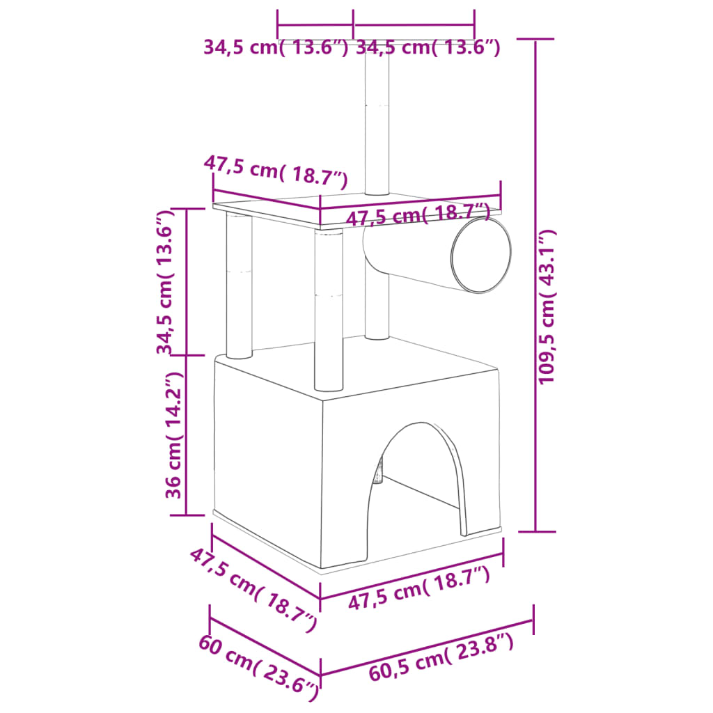 Cat Tree With Sisal Scratching Posts 109.5 Cm