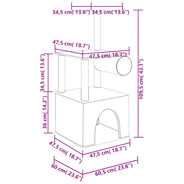 Cat Tree With Sisal Scratching Posts 109.5 Cm