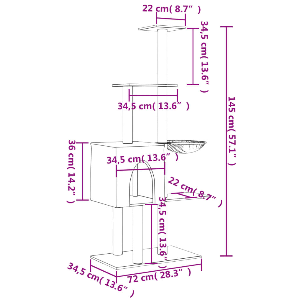 Cat Tree With Sisal Scratching Posts 145 Cm