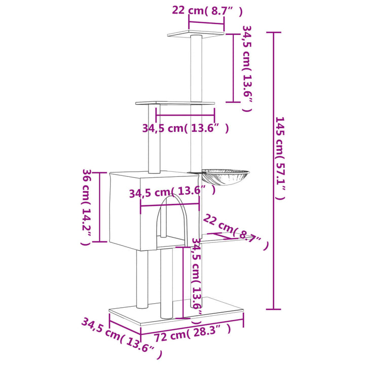 Cat Tree With Sisal Scratching Posts 145 Cm