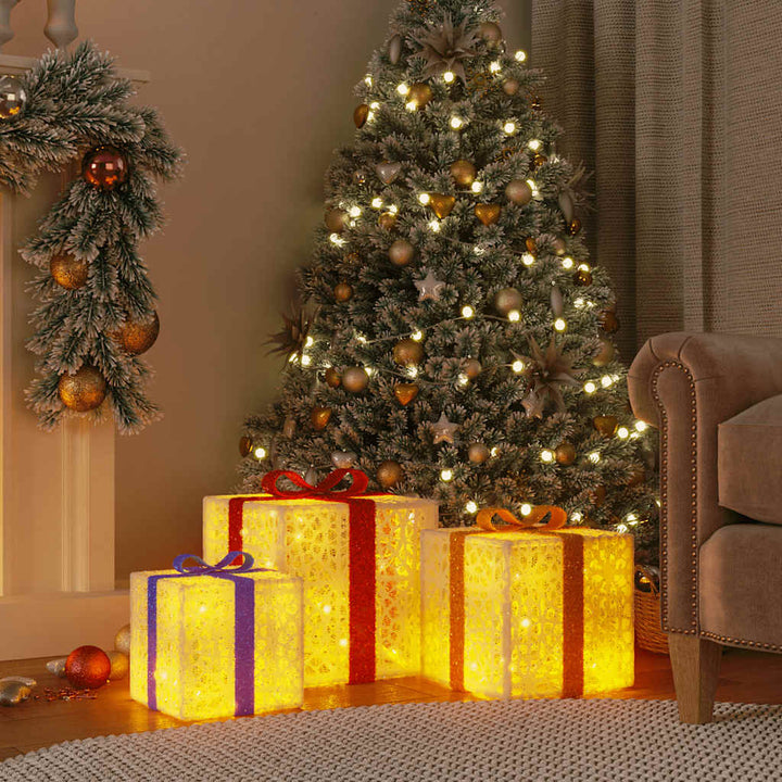 Lighted Christmas Boxes 3 Pcs 64 Leds Warm White