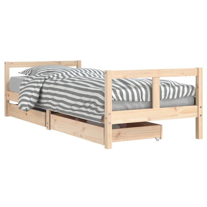 Kids Solid Wood Pine Bed Frame with Drawers