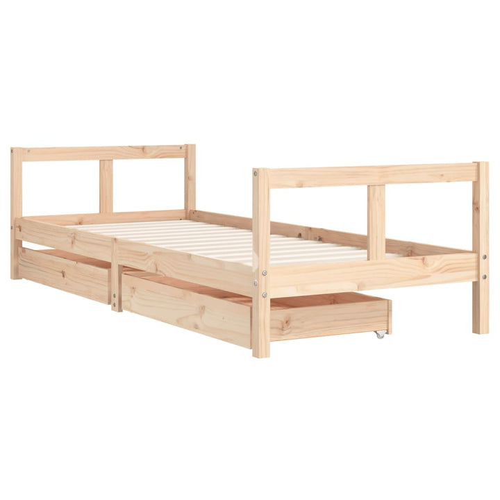 Kids Solid Wood Pine Bed Frame with Drawers