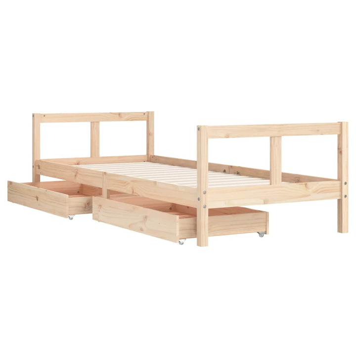 Kids Solid Wood Pine Bed Frame with Drawers