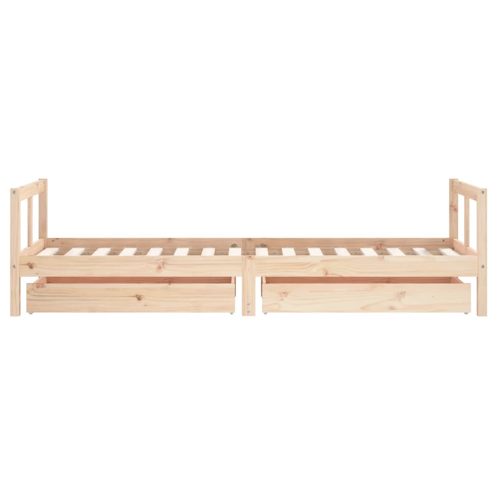 Kids Solid Wood Pine Bed Frame with Drawers