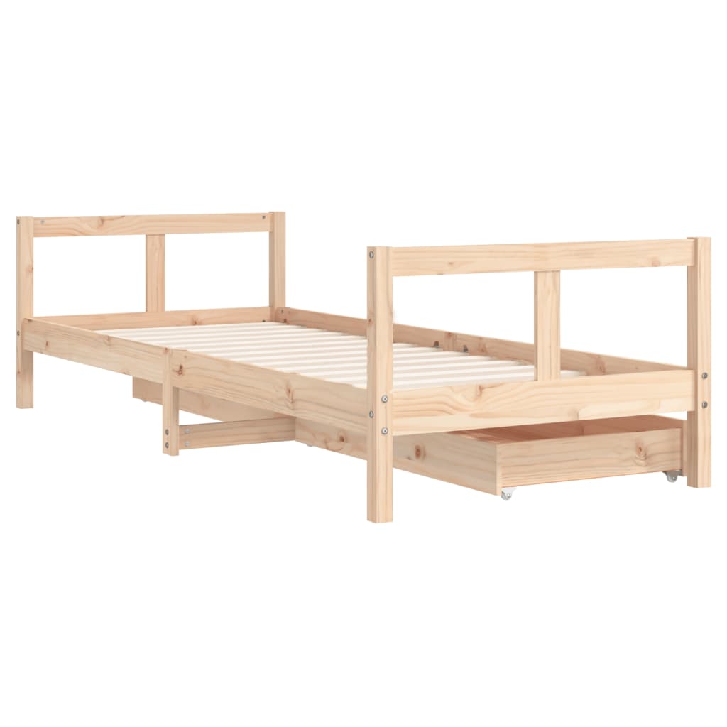 Kids Solid Wood Pine Bed Frame with Drawers