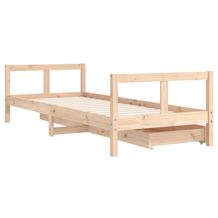 Kids Solid Wood Pine Bed Frame with Drawers