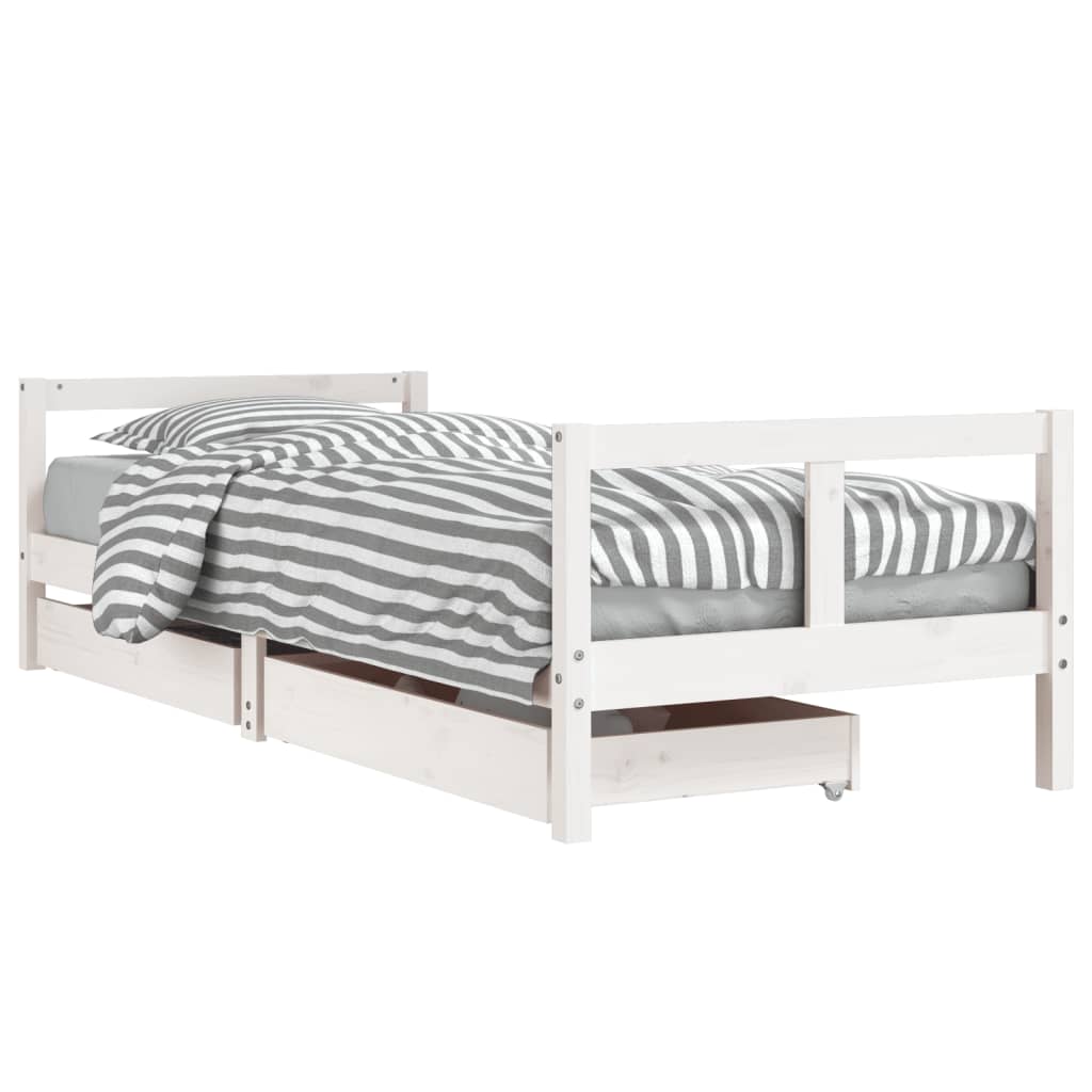Kids Solid Wood Pine Bed Frame with Drawers