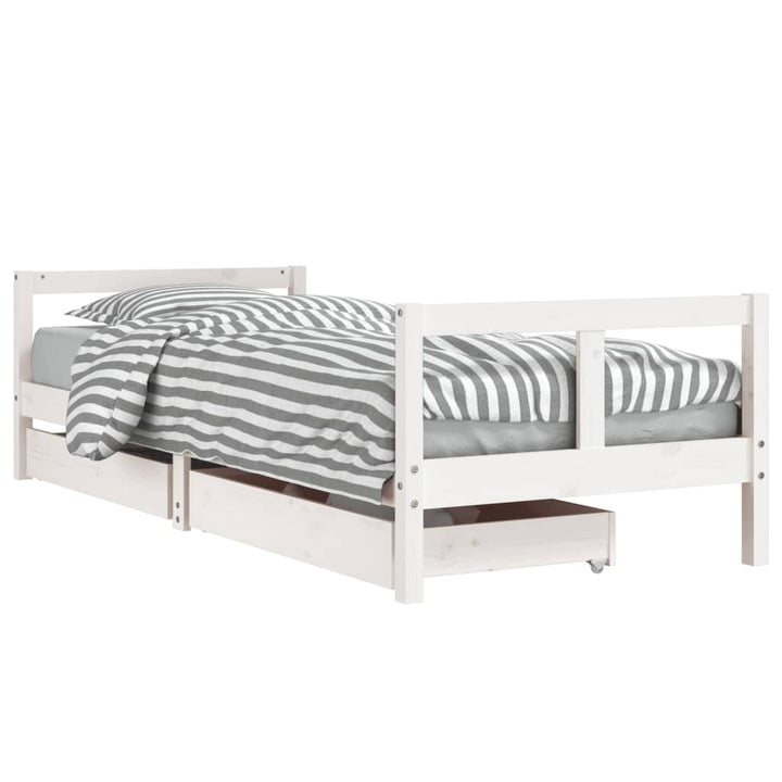 Kids Solid Wood Pine Bed Frame with Drawers