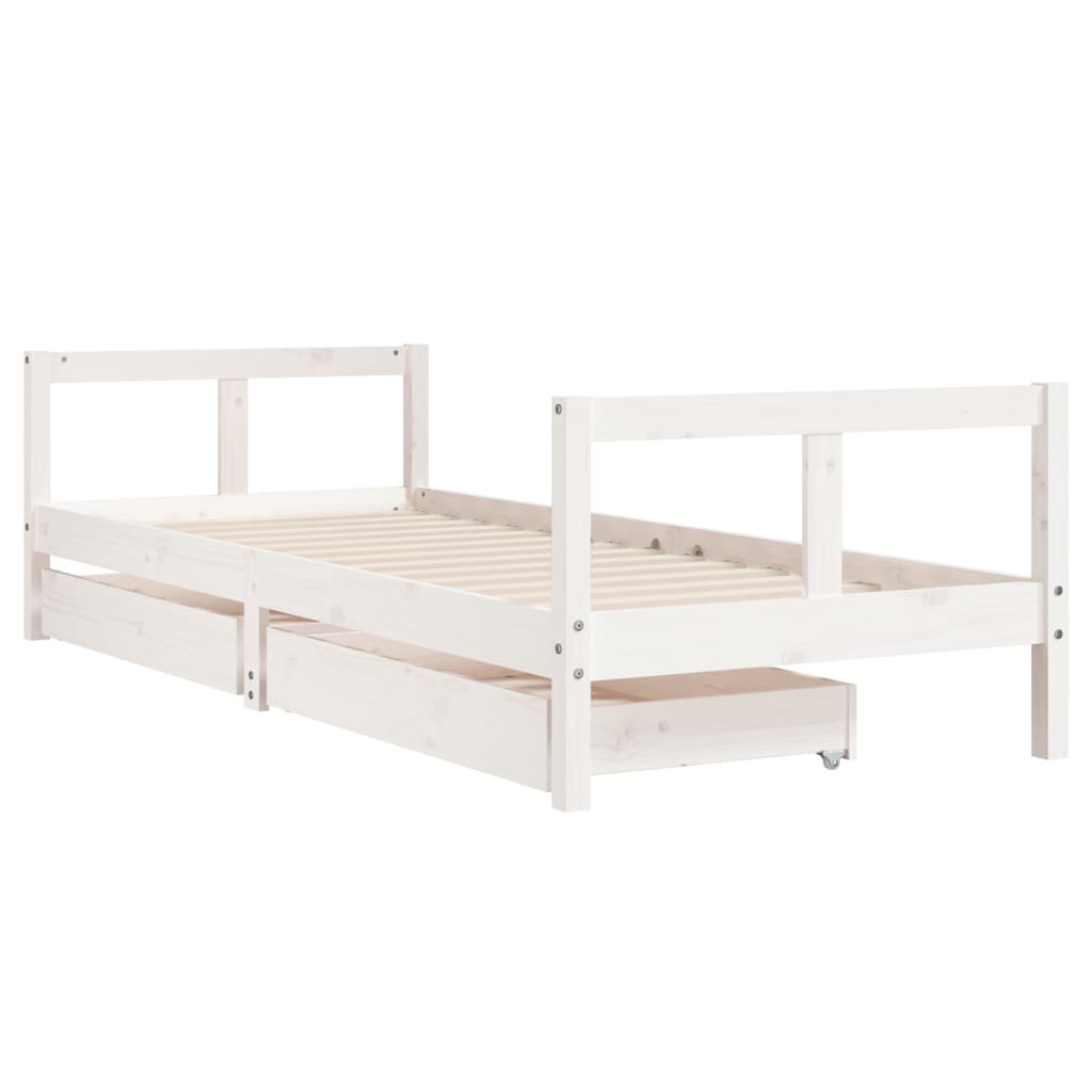 Kids Solid Wood Pine Bed Frame with Drawers