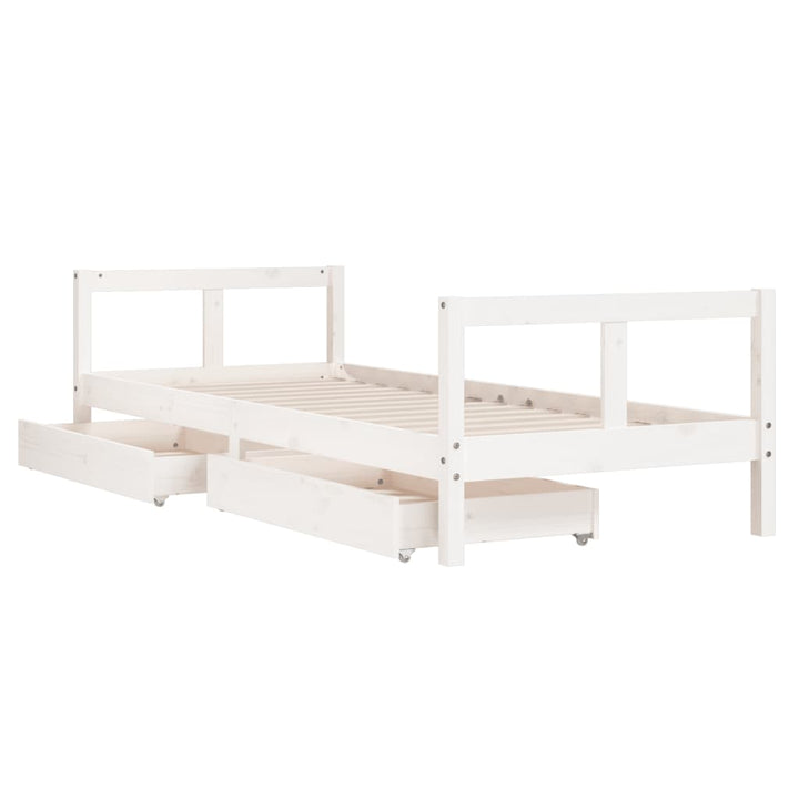Kids Solid Wood Pine Bed Frame with Drawers