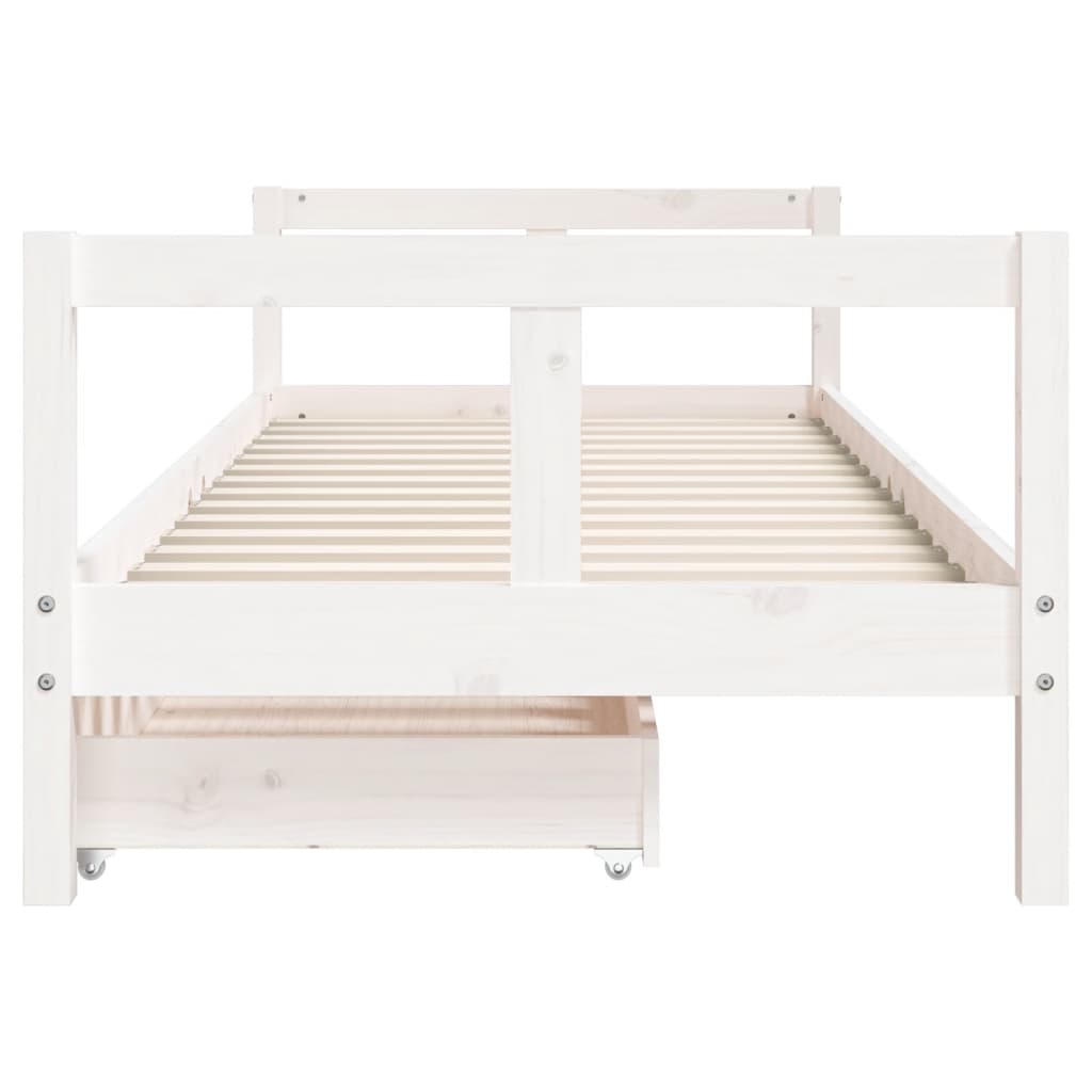 Kids Solid Wood Pine Bed Frame with Drawers