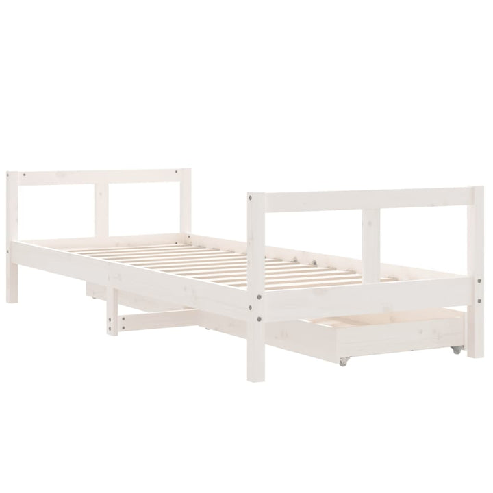 Kids Solid Wood Pine Bed Frame with Drawers