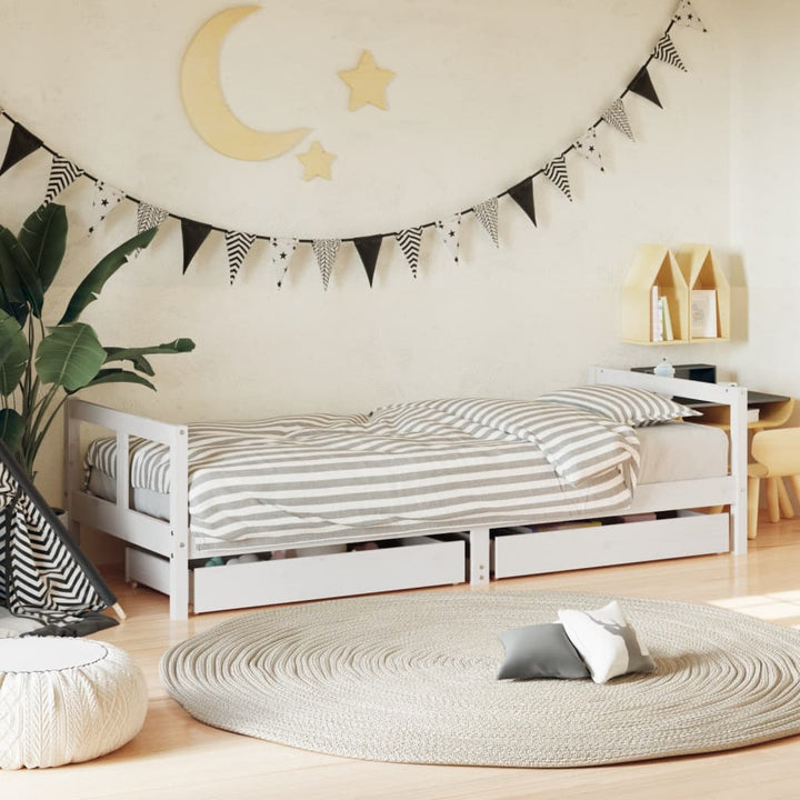 Kids Solid Wood Pine Bed Frame with Drawers