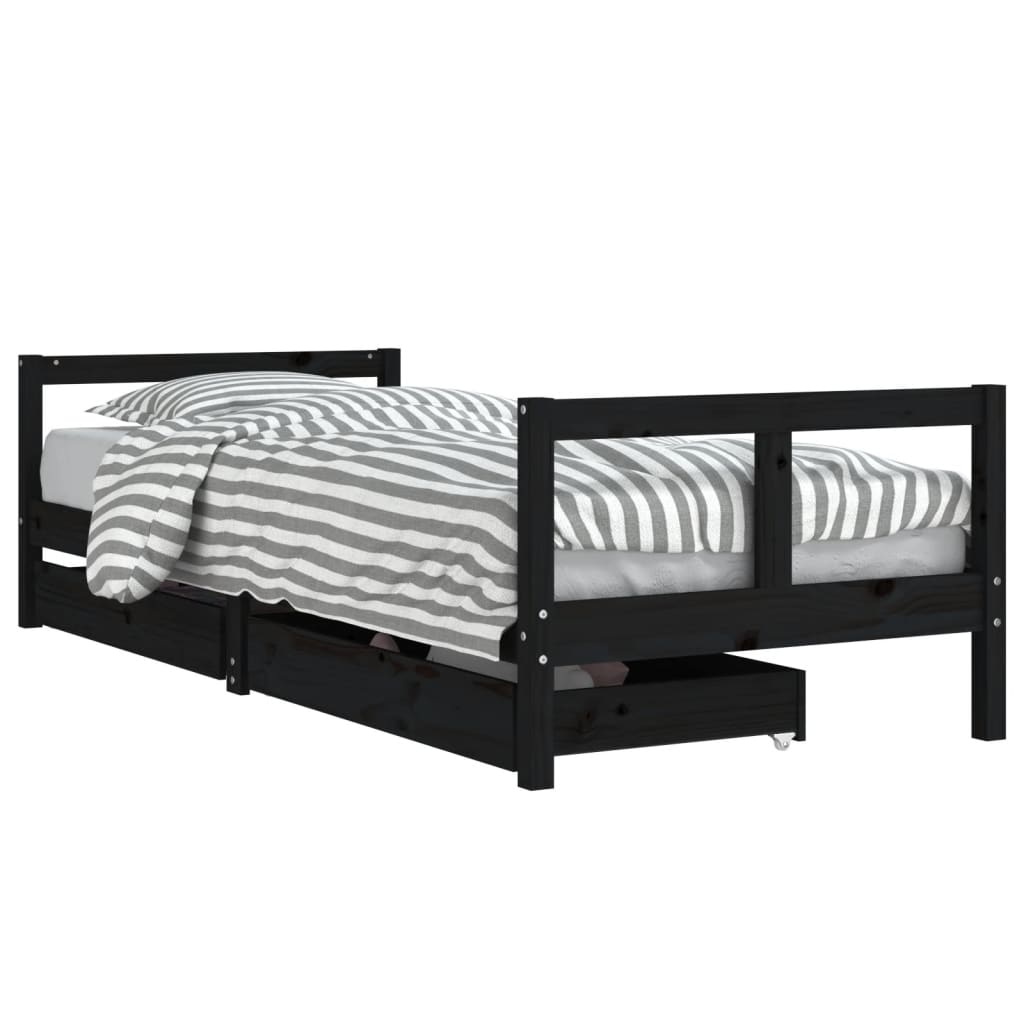 Kids Solid Wood Pine Bed Frame with Drawers