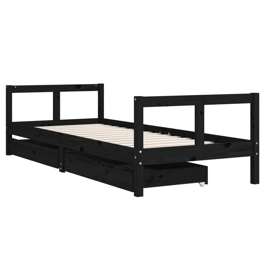 Kids Solid Wood Pine Bed Frame with Drawers
