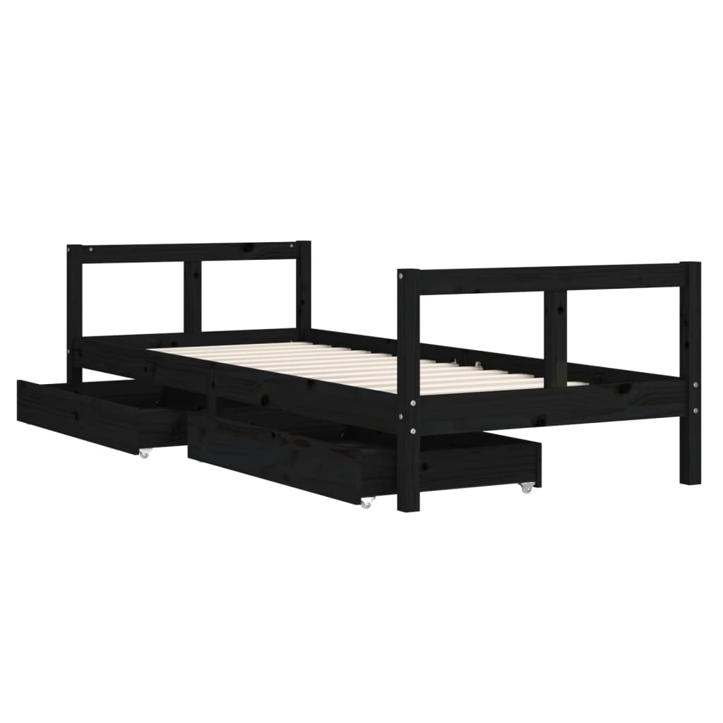 Kids Solid Wood Pine Bed Frame with Drawers