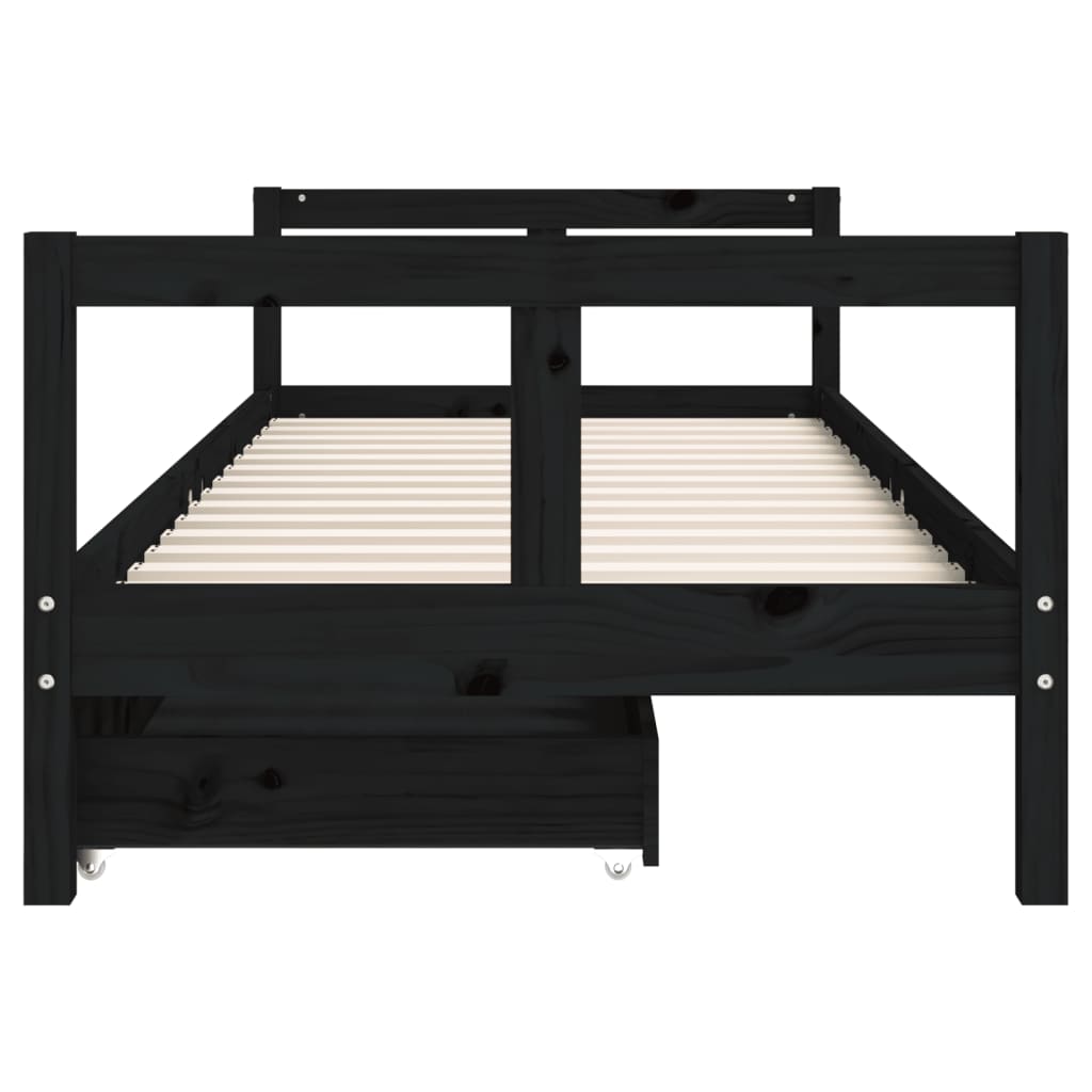 Kids Solid Wood Pine Bed Frame with Drawers