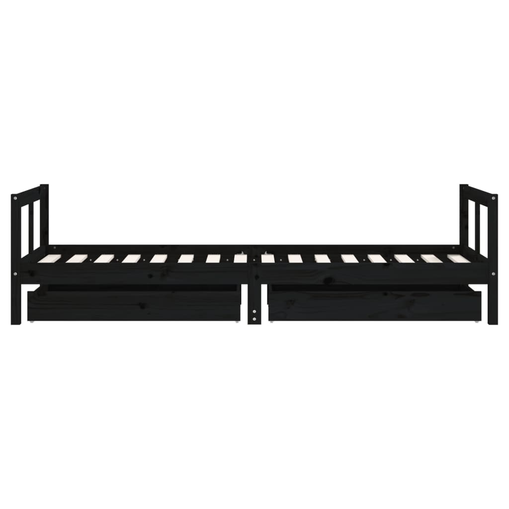 Kids Solid Wood Pine Bed Frame with Drawers