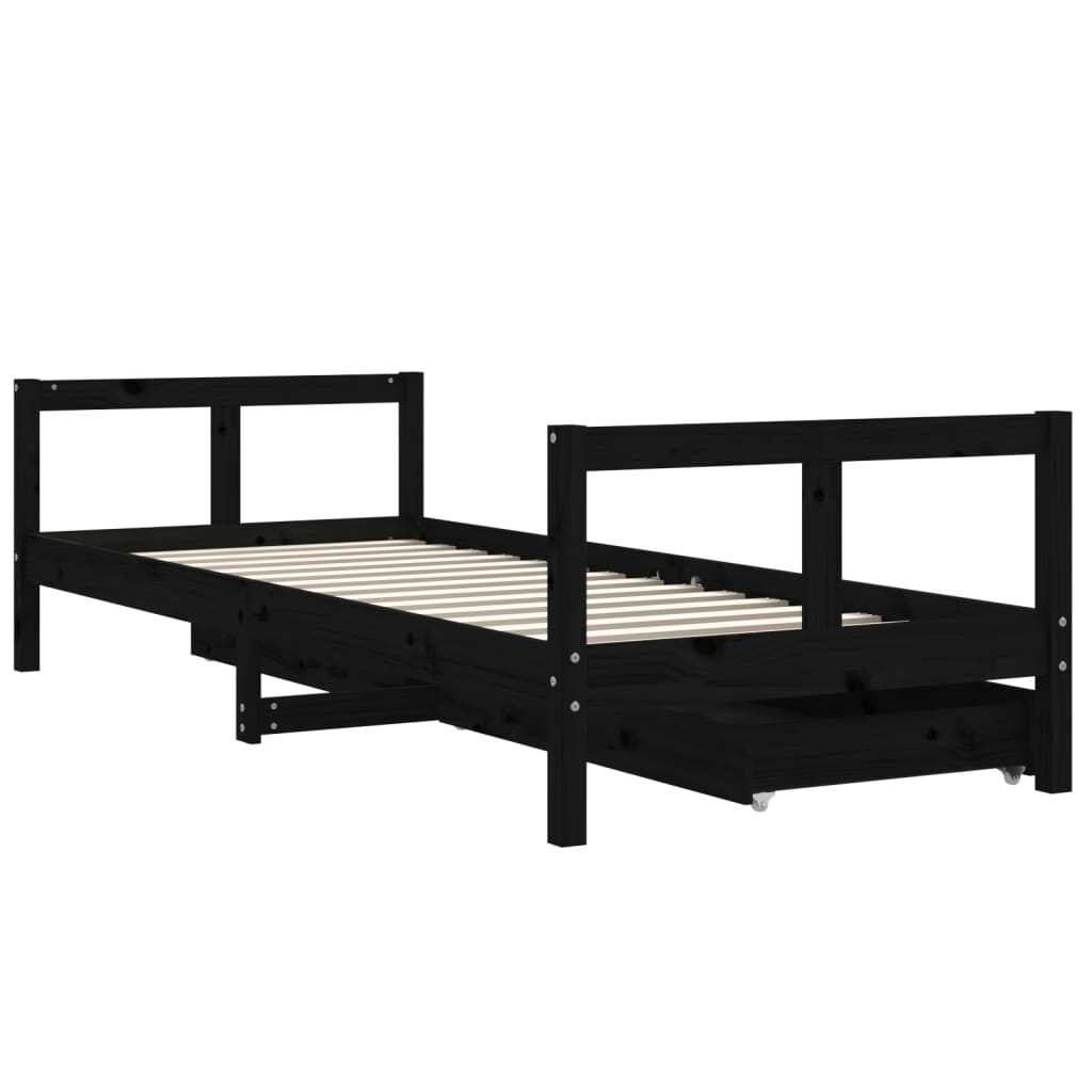 Kids Solid Wood Pine Bed Frame with Drawers