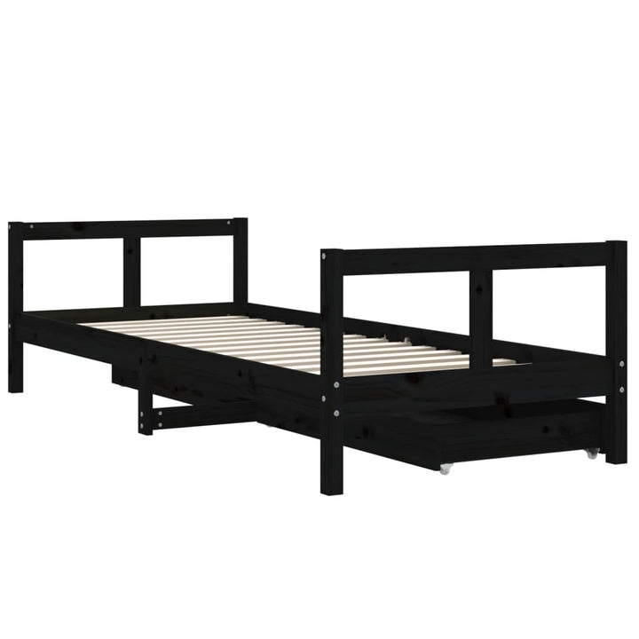 Kids Solid Wood Pine Bed Frame with Drawers