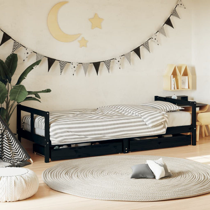 Kids Solid Wood Pine Bed Frame with Drawers