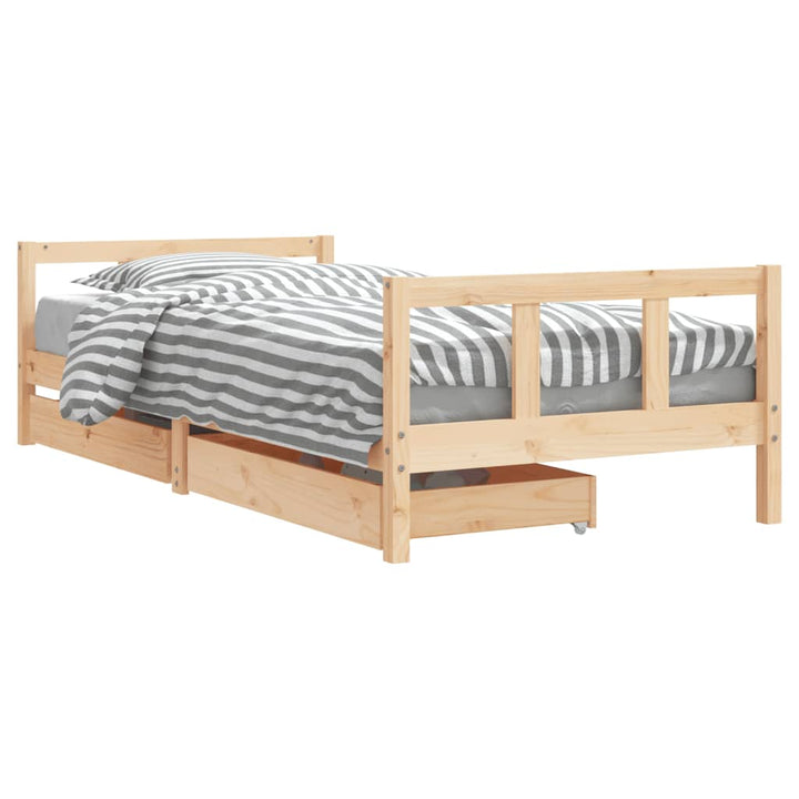 Kids Solid Wood Pine Bed Frame with Drawers