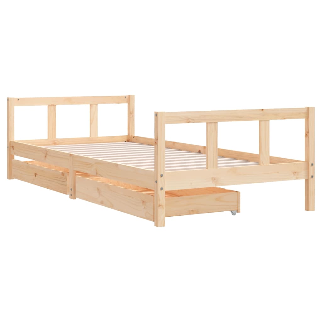 Kids Solid Wood Pine Bed Frame with Drawers