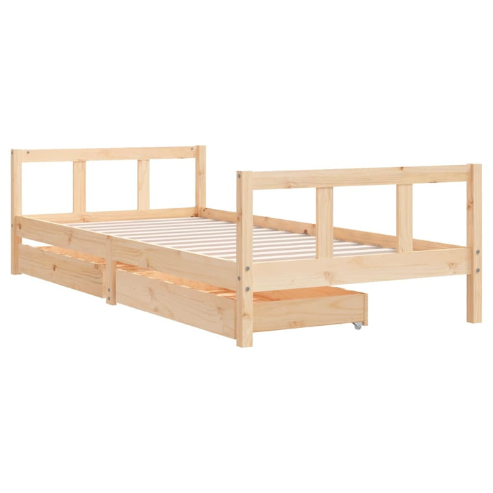 Kids Solid Wood Pine Bed Frame with Drawers