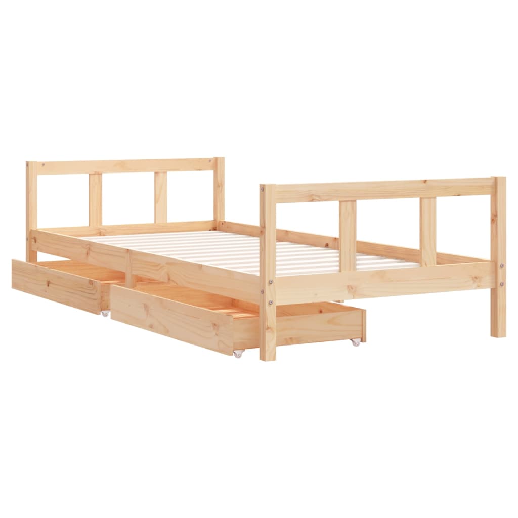 Kids Solid Wood Pine Bed Frame with Drawers