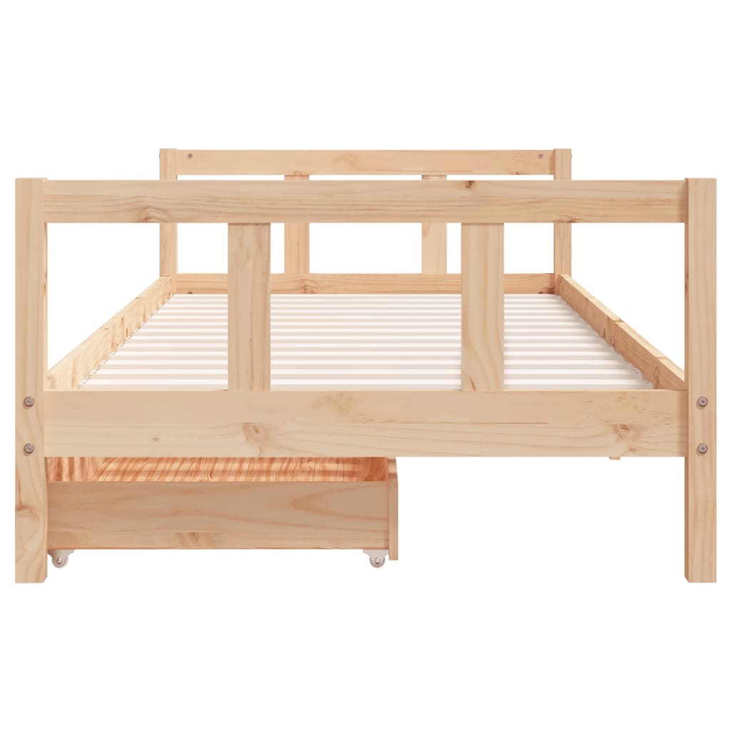 Kids Solid Wood Pine Bed Frame with Drawers
