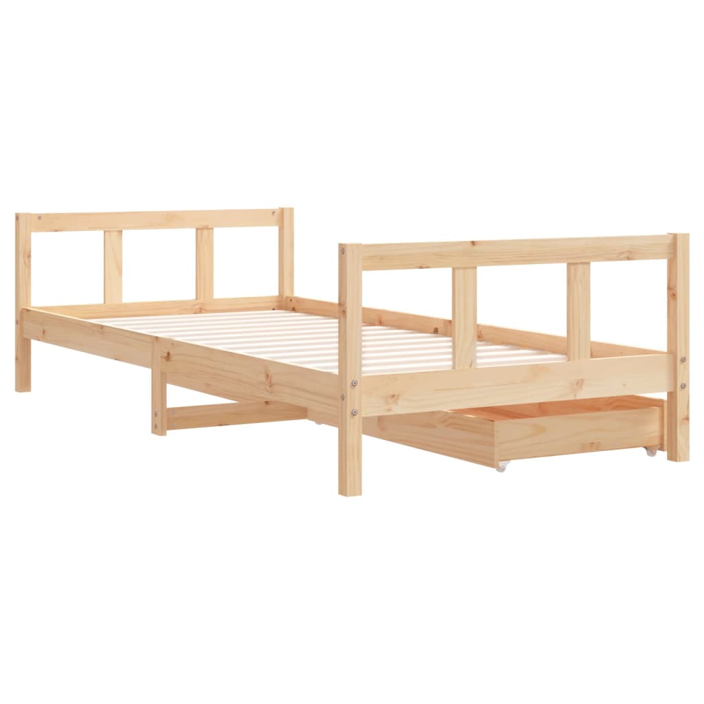 Kids Solid Wood Pine Bed Frame with Drawers