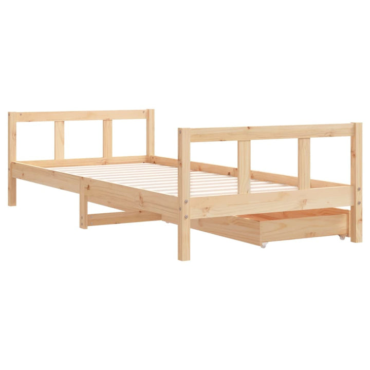 Kids Solid Wood Pine Bed Frame with Drawers