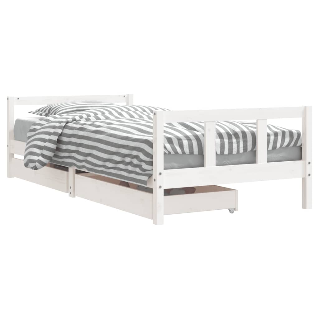 Kids Solid Wood Pine Bed Frame with Drawers
