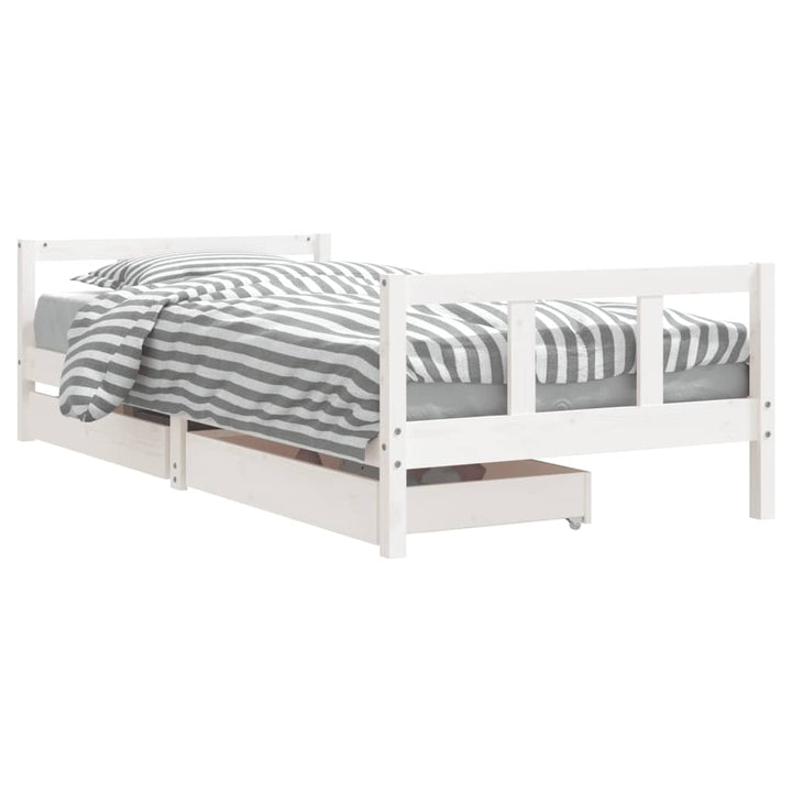 Kids Solid Wood Pine Bed Frame with Drawers