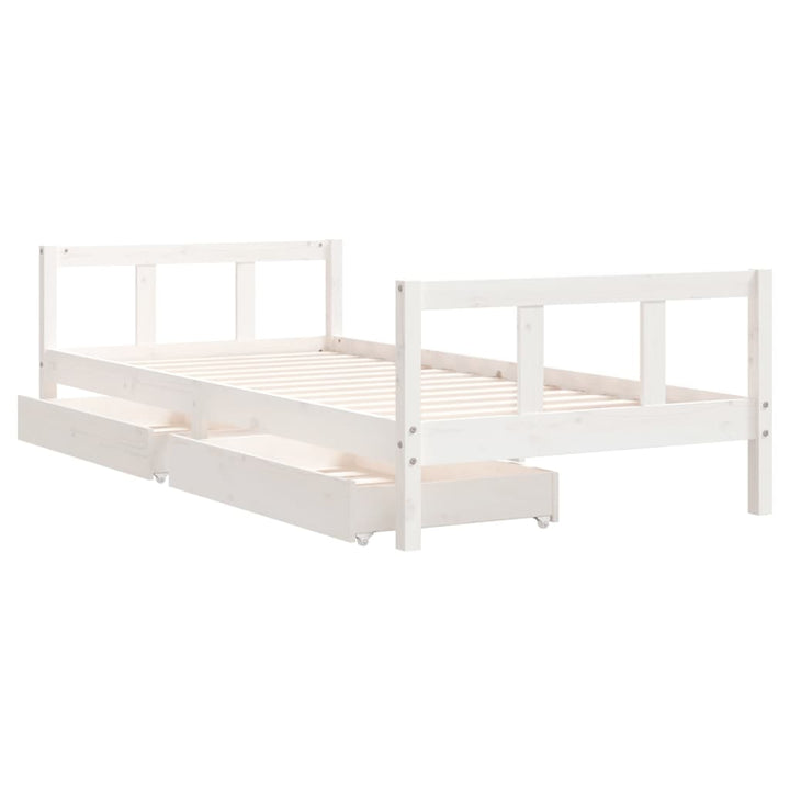 Kids Solid Wood Pine Bed Frame with Drawers