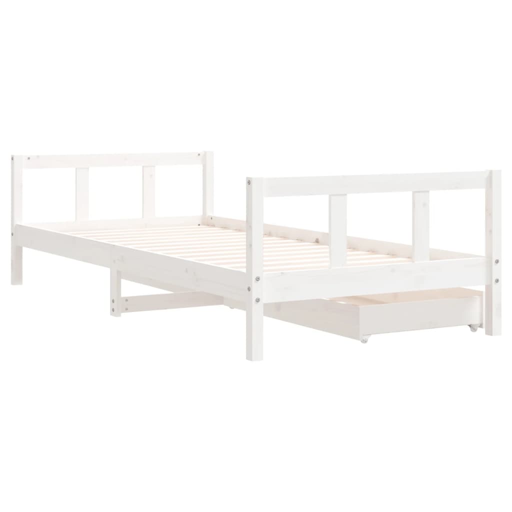Kids Solid Wood Pine Bed Frame with Drawers