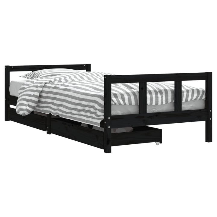 Kids Solid Wood Pine Bed Frame with Drawers