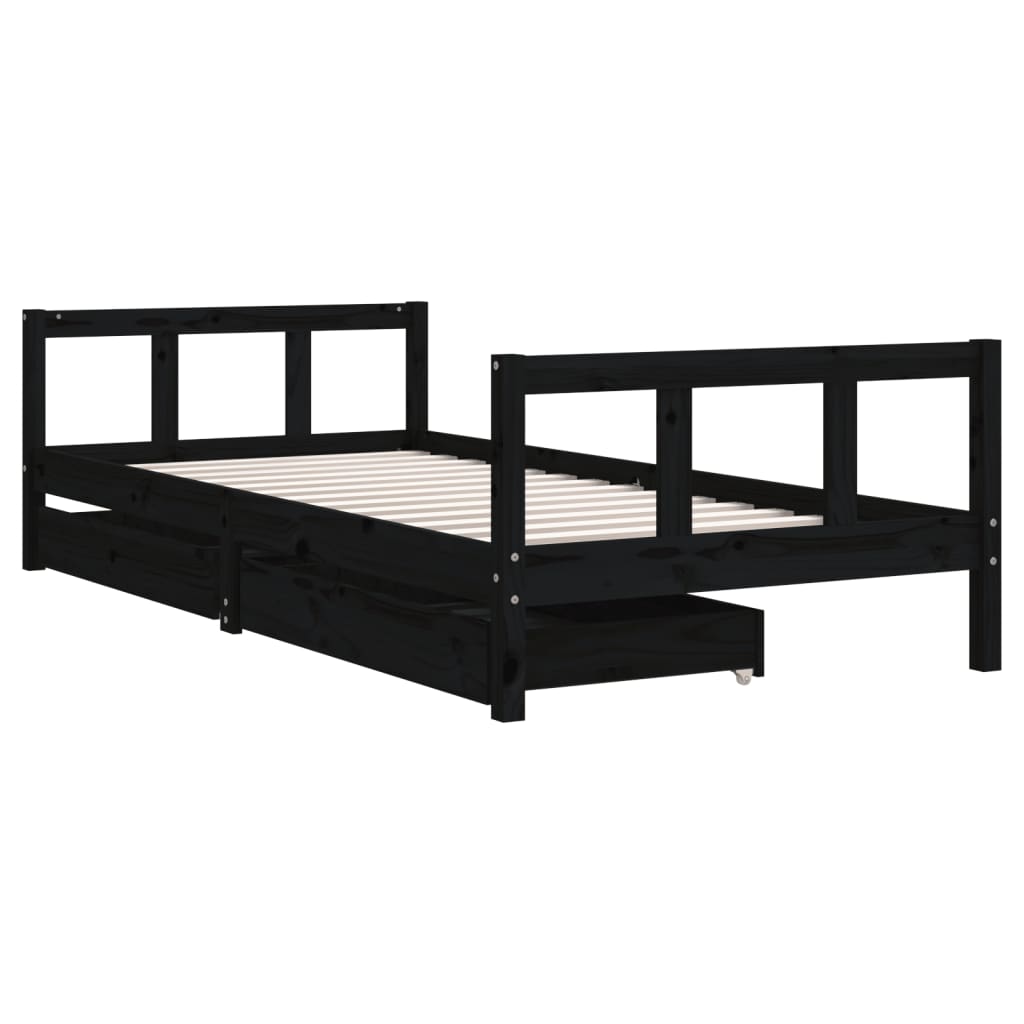 Kids Solid Wood Pine Bed Frame with Drawers