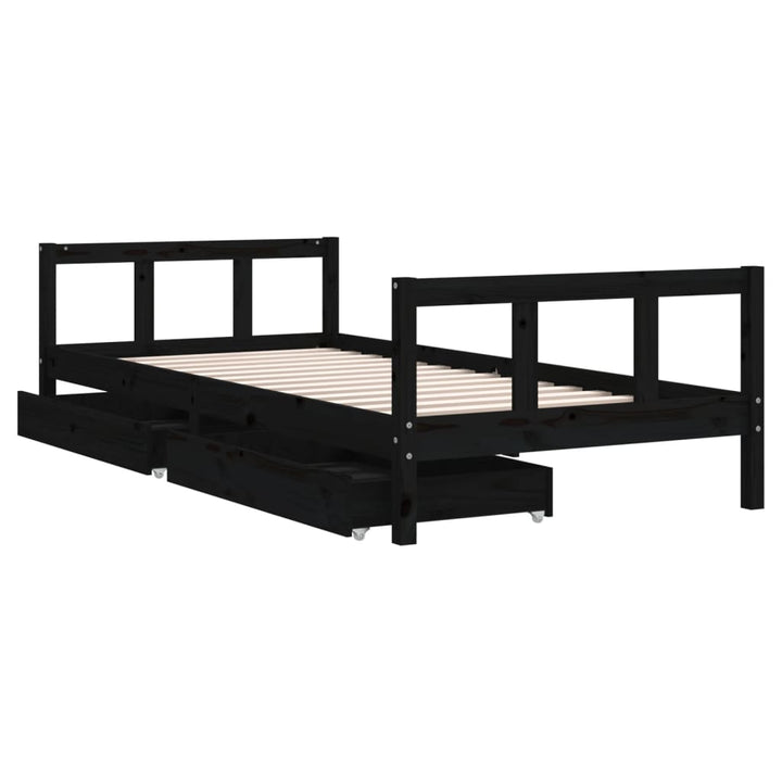 Kids Solid Wood Pine Bed Frame with Drawers