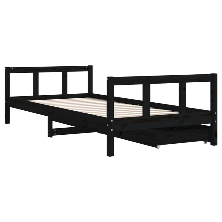 Kids Solid Wood Pine Bed Frame with Drawers
