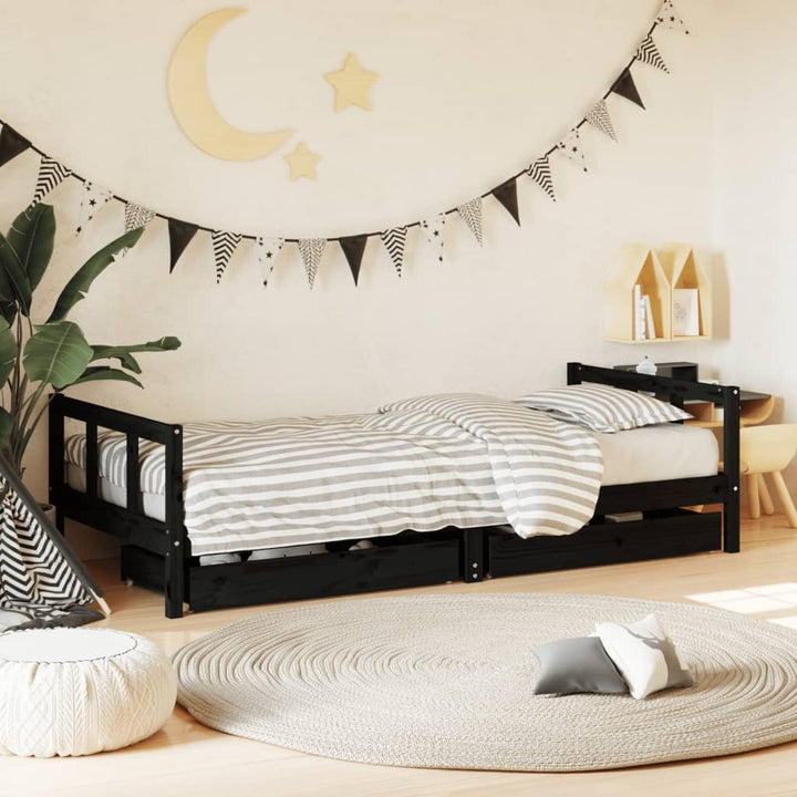 Kids Solid Wood Pine Bed Frame with Drawers
