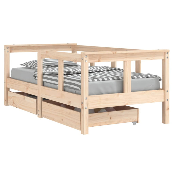 Kids Solid Wood Pine Bed Frame with Drawers
