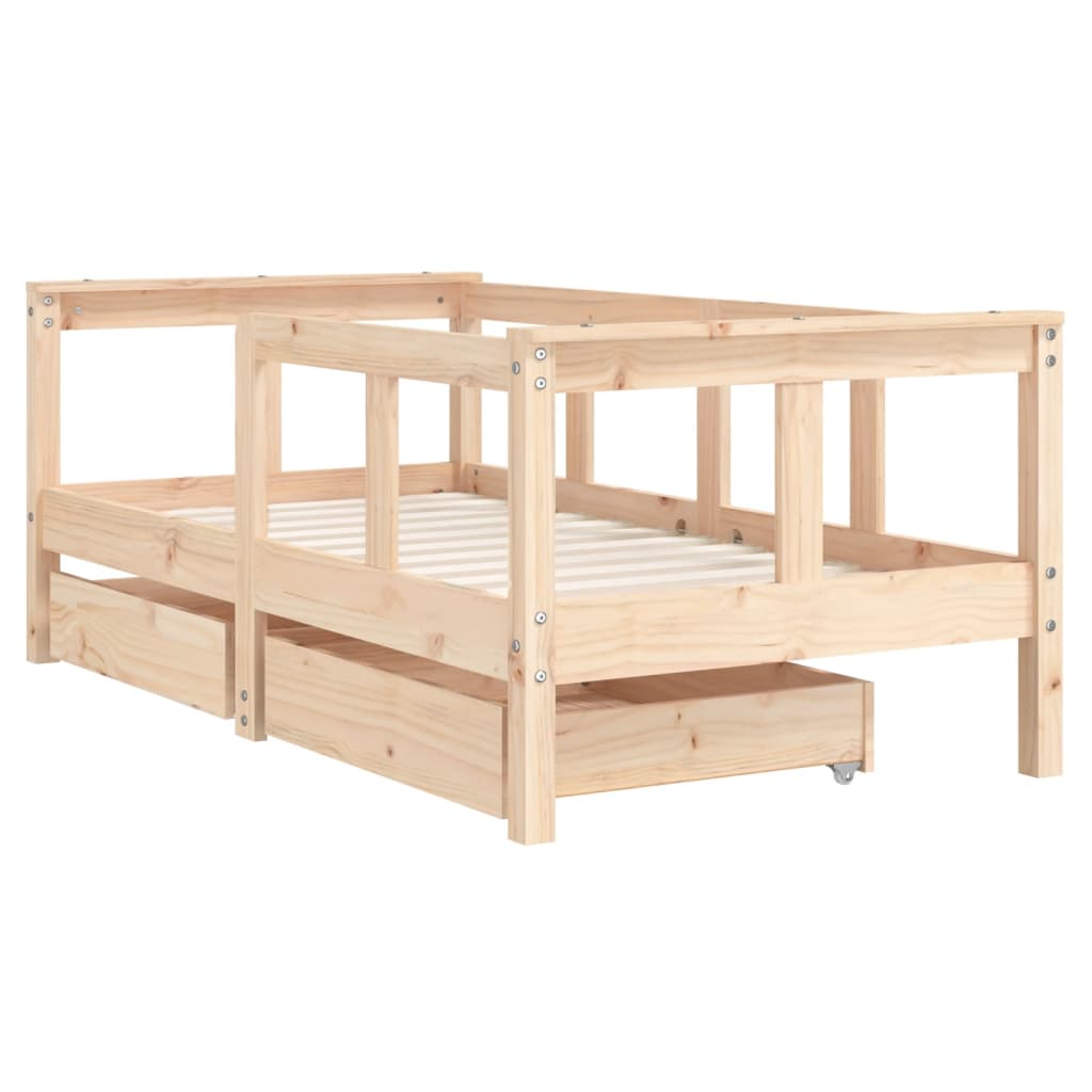 Kids Solid Wood Pine Bed Frame with Drawers