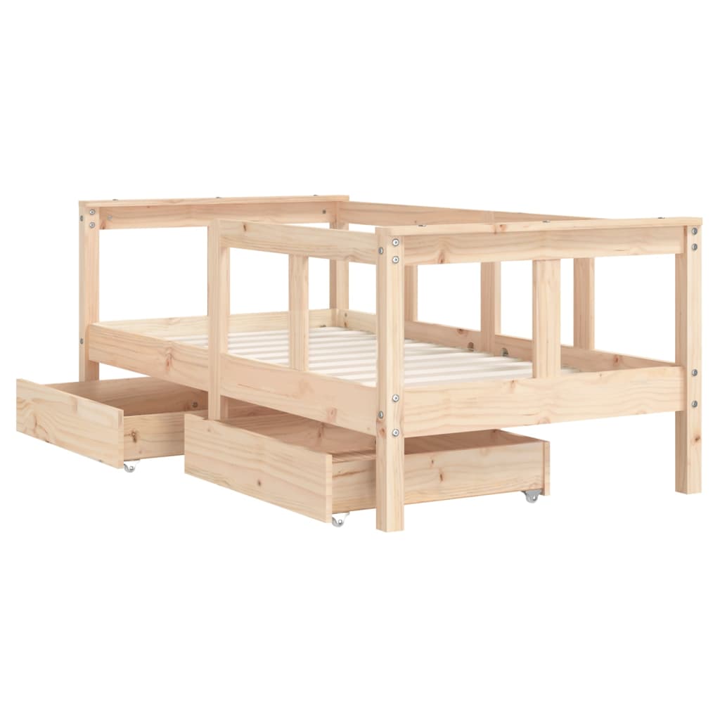 Kids Solid Wood Pine Bed Frame with Drawers