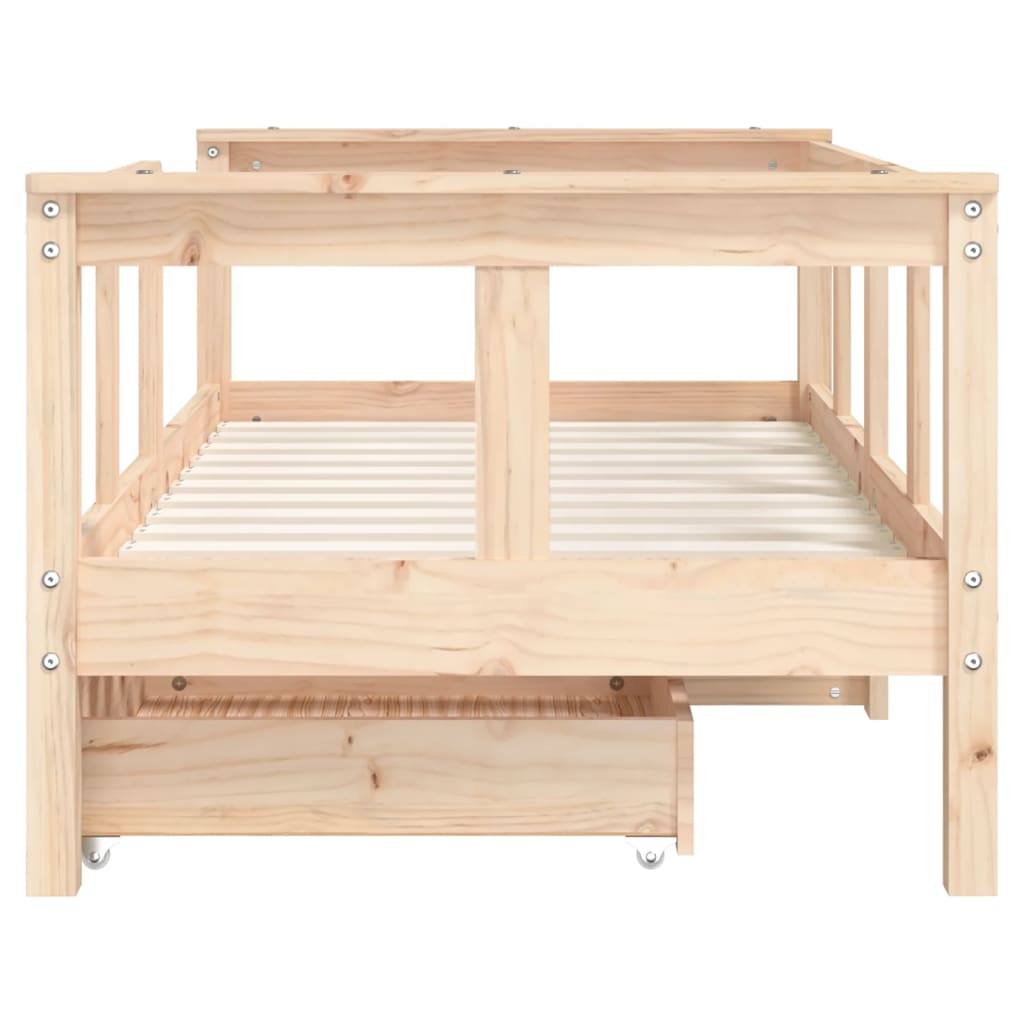 Kids Solid Wood Pine Bed Frame with Drawers